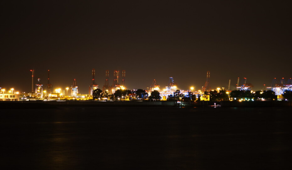 Hamburg Hafen 2 Hafen Panorama Nacht Wasser Kräne