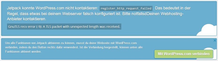 register http request failed jetpack fehler